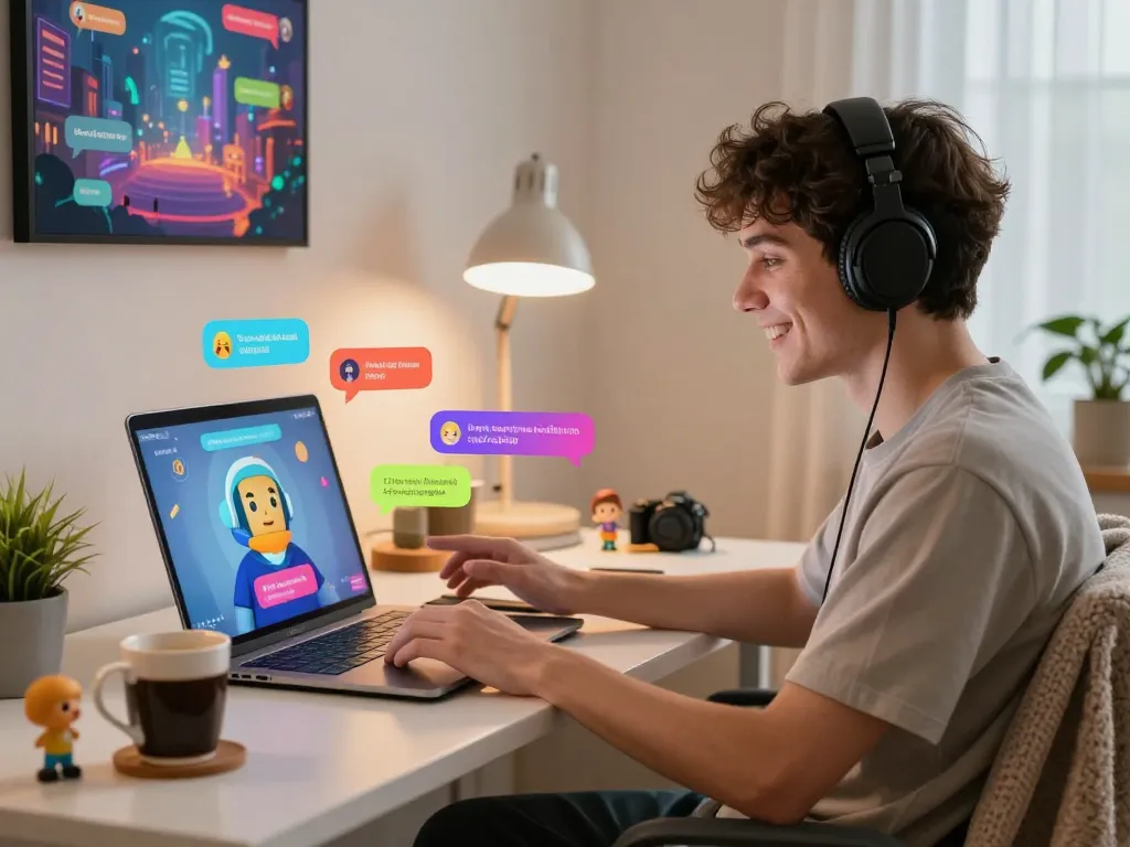 Interactive spicy chat scene with AI chatbot in vibrant digital setup, showcasing playful communication.