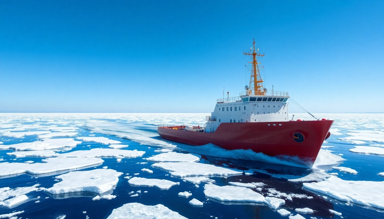 Illustration depicting break the ice meaning and origin through an icebreaker ship navigating frozen waters.