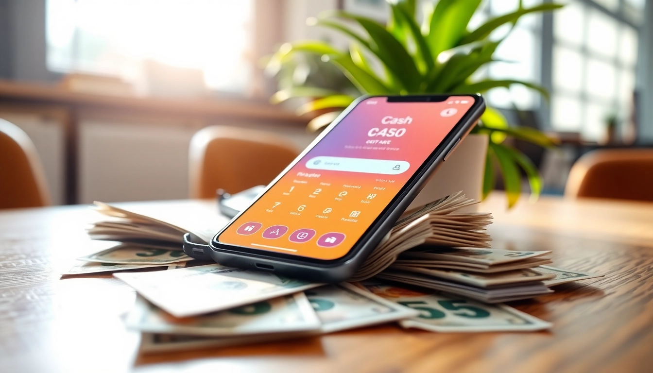 Exchange cash for phones Benton AR showcasing a smartphone and money in a bright, modern office.