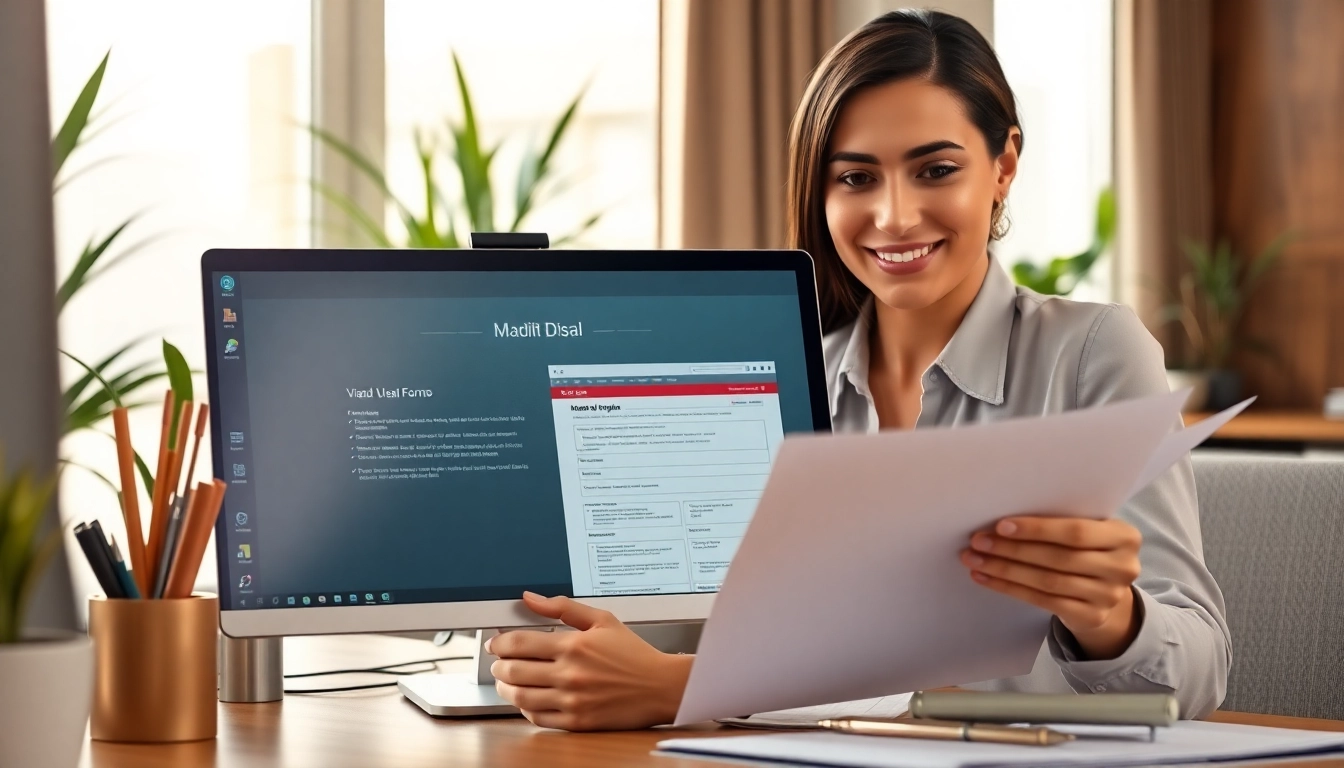 Maid visa renewal Dubai document review in a bright office setup.