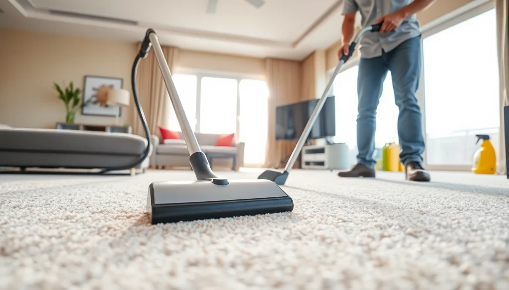 Transform your space with carpet cleaning Dubai services, featuring a professional technician at work.
