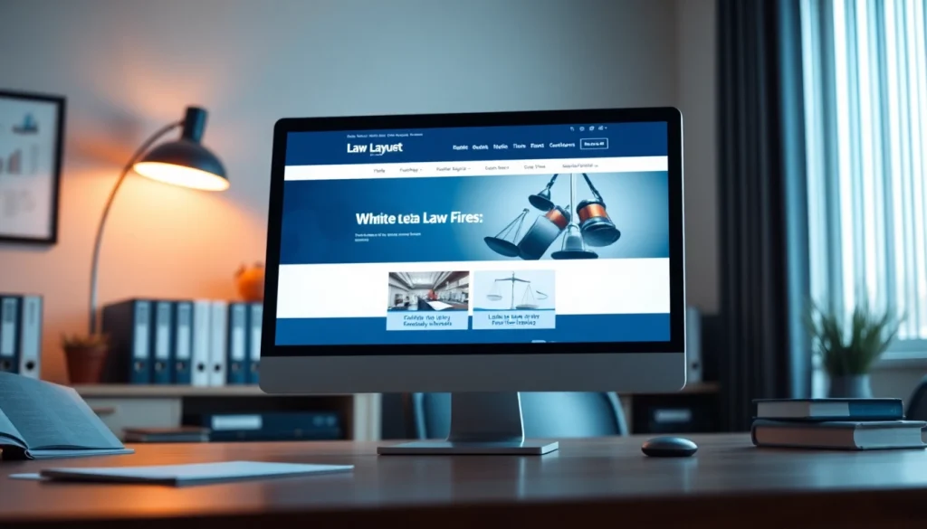 Showcasing a law firm website design at https://www.websites.law, featuring a professional office setup.