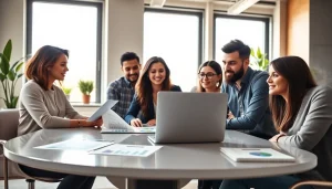 Engaged team in a digital strategy session at https://whatalker.com, showcasing collaboration and innovation.