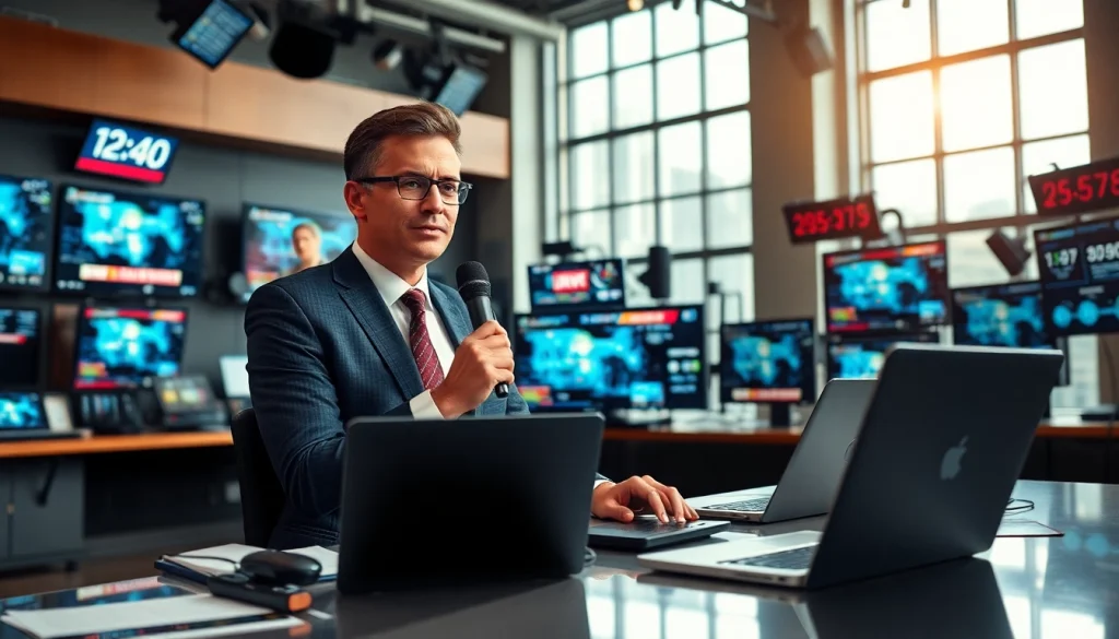 Žurnalistas pateikia naujienas apie technologijas iš https://technaujienos.lt moderniame redakcijoje.