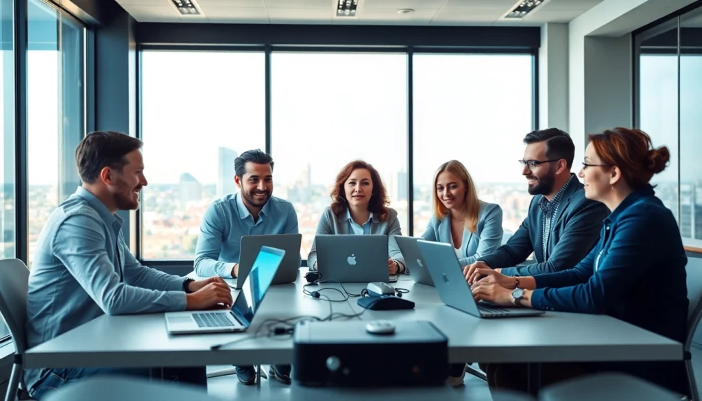 Consultants collaborating on IT solutions in Fredericksburg with modern equipment.