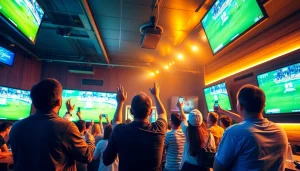 스포츠중계를 즐기는 사람들과 다양한 경기가 방송되는 화면을 보여줍니다.