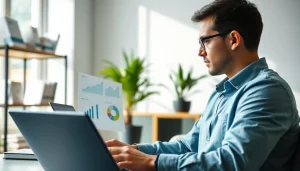 Analyze business reports on https://antrepost.com with a professional in a bright office.