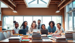 Engaged students collaborating in an Education-focused classroom scene.