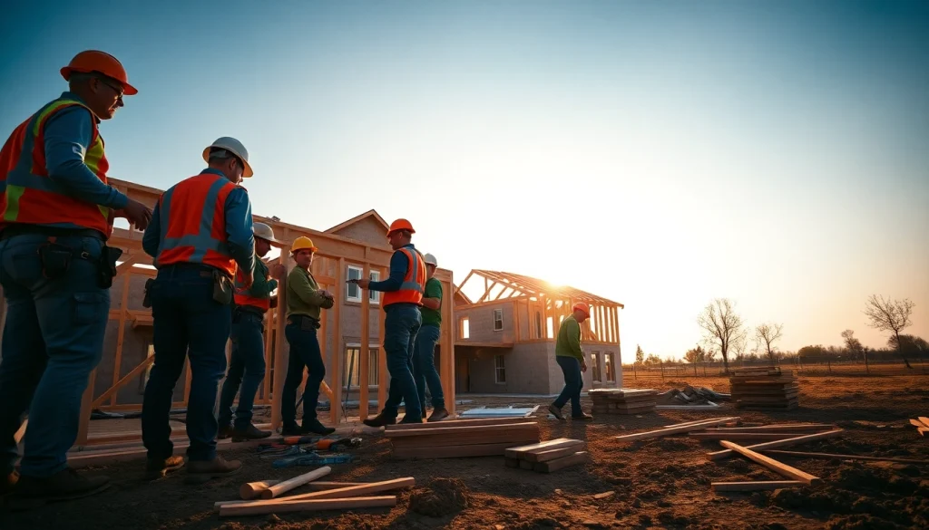 Find good builders near me collaborating on a home construction project with tools visible.