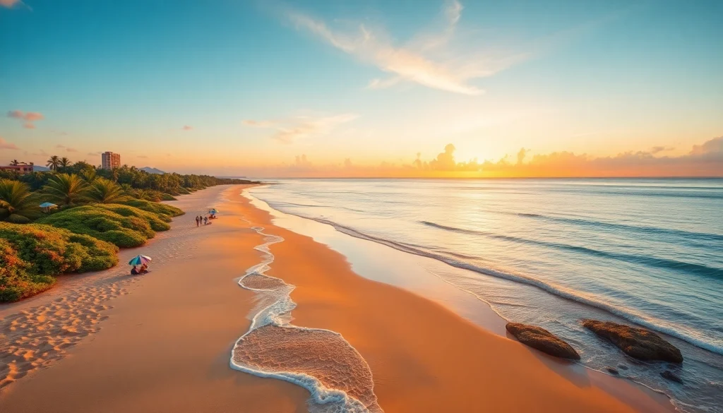 Pôr do sol maravilhoso sobre a Praia de Paripueira, destacando areias douradas e águas calmas.