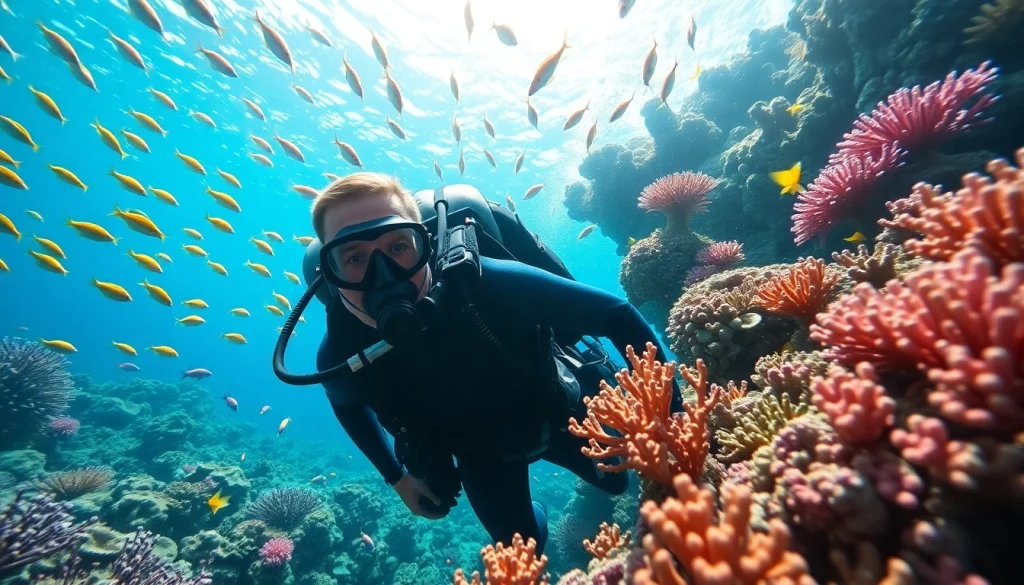 Experience https://marvinscubaexpeditions.com while scuba diving in a colorful coral reef with diverse marine life.