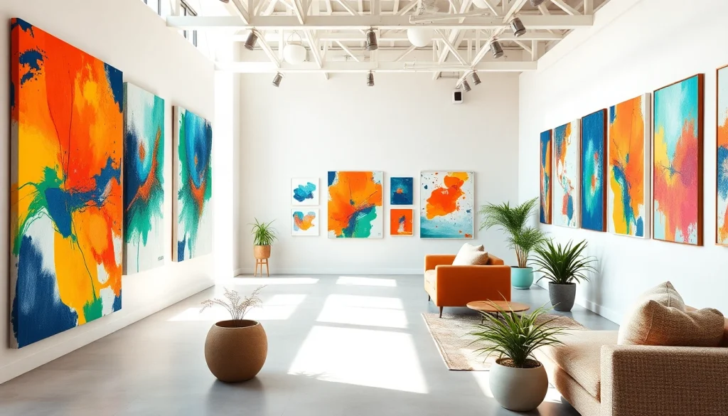 Vibrant canvas wall art displayed in a contemporary gallery setting with natural lighting.
