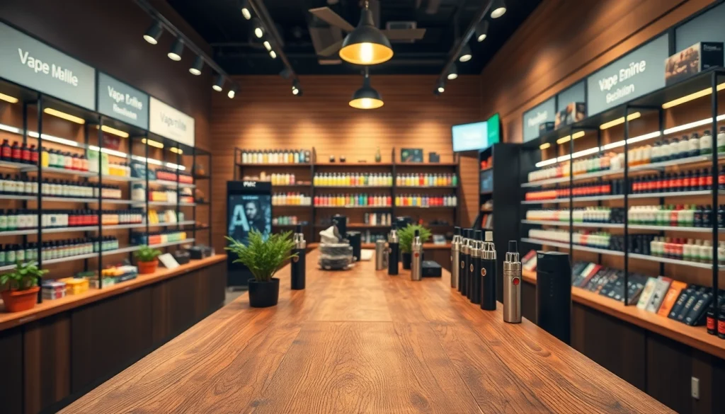 Vape shop with a wide range of devices and colorful e-liquids on display.