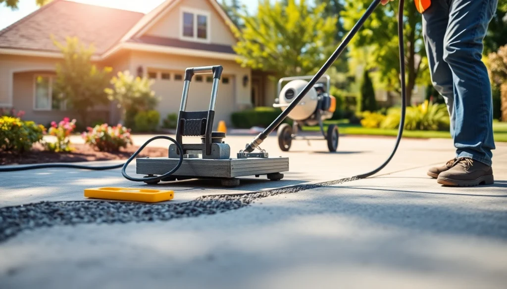 Concrete Leveling in Roseburg demonstrated by a professional contractor on a driveway.