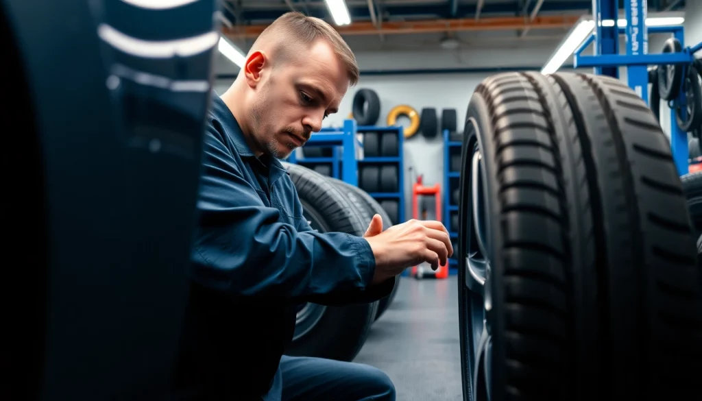 Reifenservice Berlin: Fachmann bei der Wartung von Reifen in einer modernen Werkstatt.