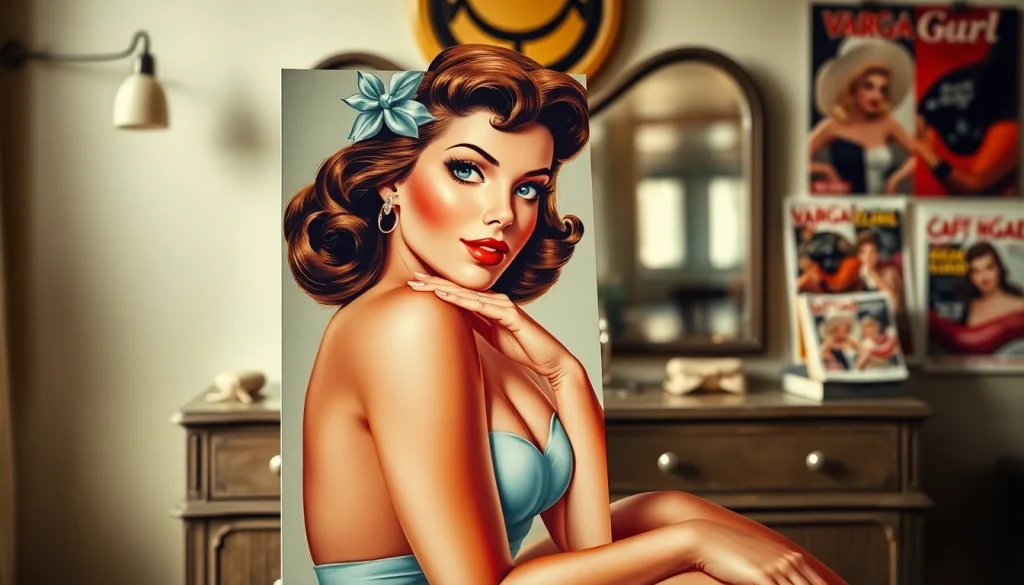 Enchanting depiction of the Varga Girl from https://www.esquirevargas.com in a warm vintage art scene.