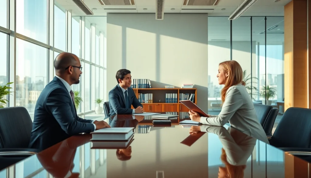 Consulting with an attorney from https://www.inmotionlaw.com in a bright, modern law office.