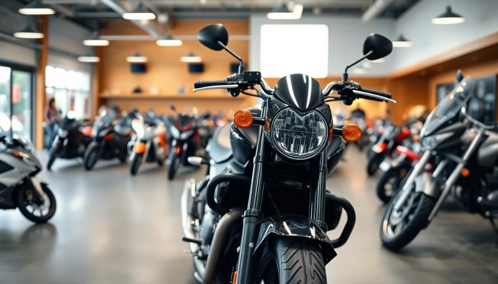 Gebrauchte Motorräder kaufen in einem stilvollen und gut beleuchteten Showroom.