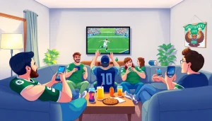 Watch Koora live with friends in an energetic living room, enjoying thrilling match moments.