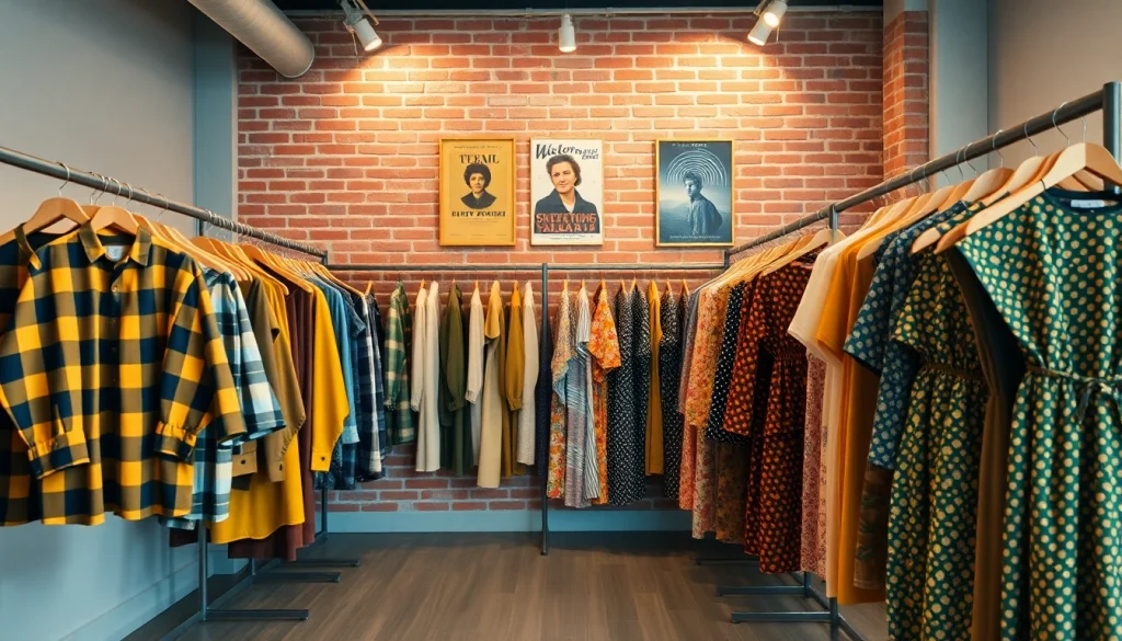 Explore vibrant vintage fashion collection at https://thrift-vintage.com in an inviting shop setting.