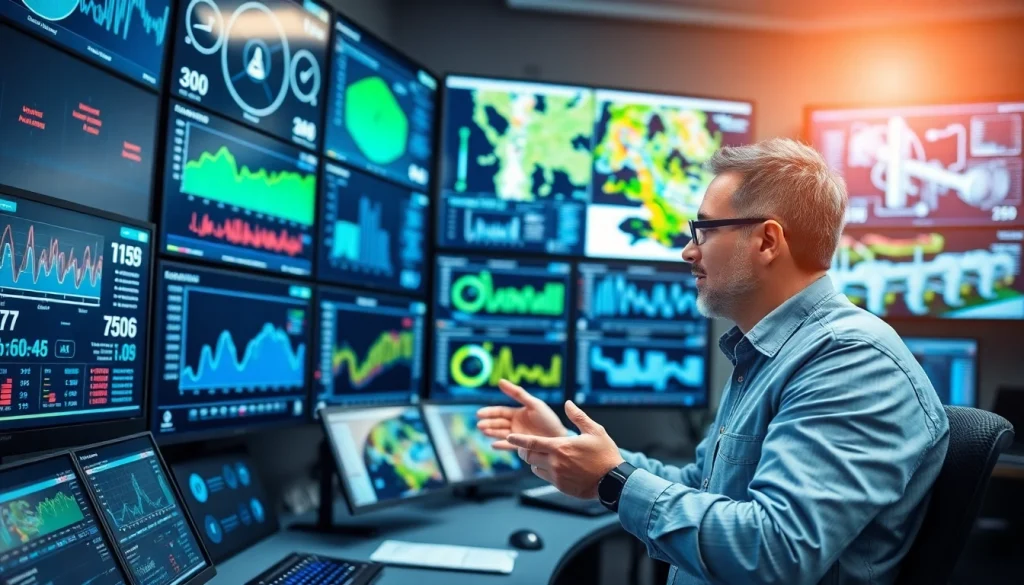 Analyze asset performance data at https://reticmanager.com in a modern control room setting.