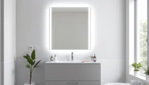 Moderne spiegelschrank mit led Beleuchtung im Badezimmer, stilvoll und funktional.