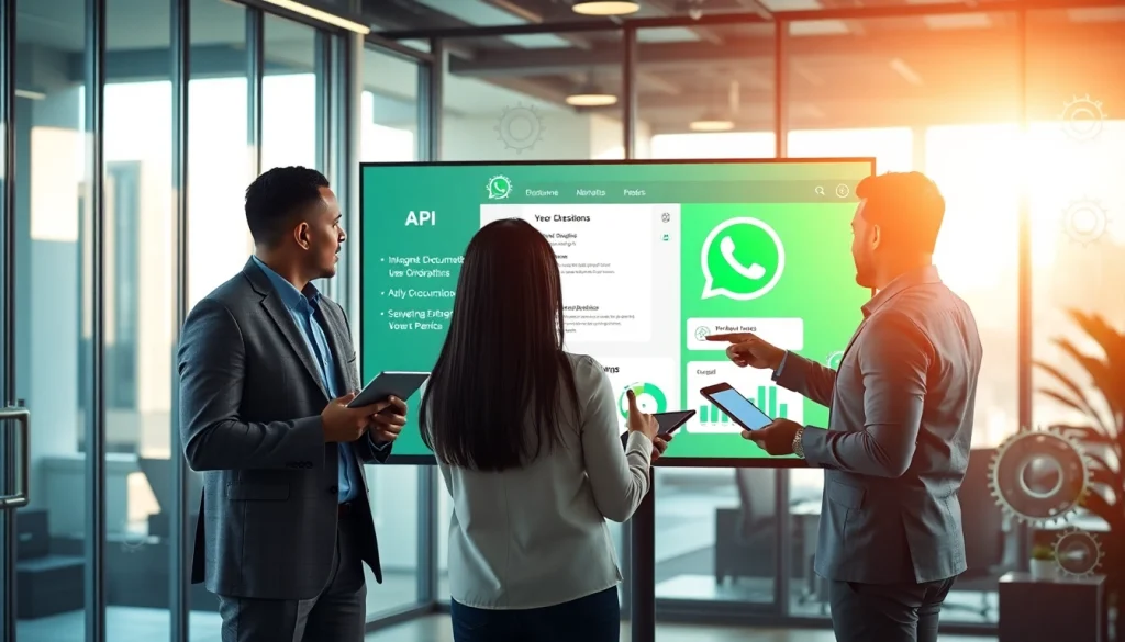 Integrate the whatsapp api in a collaborative business environment with team members discussing strategies.
