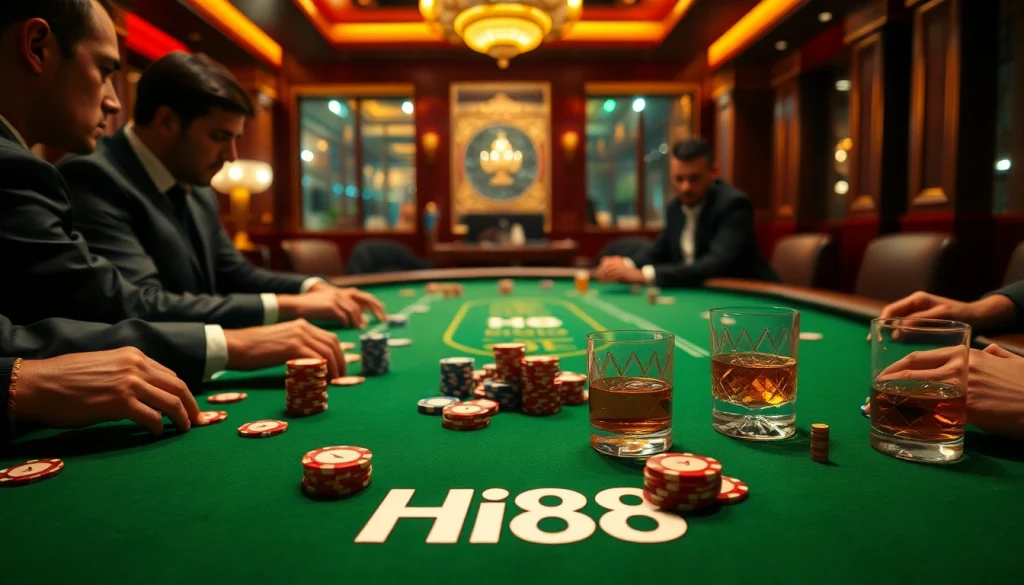 Experience high-stakes action at Hi88's luxurious poker tables, where intense gameplay and vibrant chips create unforgettable moments.