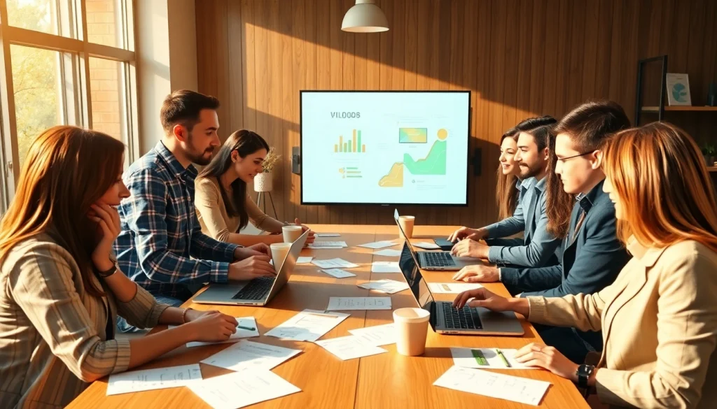 Engaged team brainstorming new strategies at https://valuesfirst.com with a dynamic and creative atmosphere.