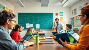 Engaged students participating in a vibrant Education environment with a supportive teacher.