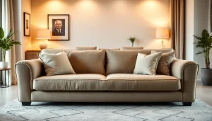 Elegant sofa bed transforming a cozy living room into a stylish retreat.