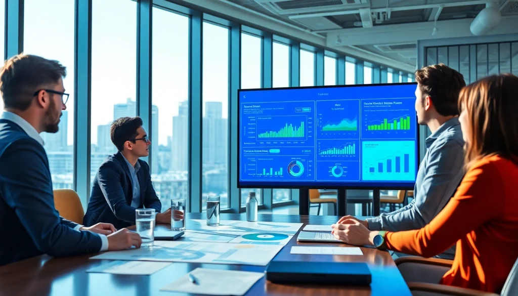 Analyze competitive intelligence strategies with a professional team in an inspiring office setting.