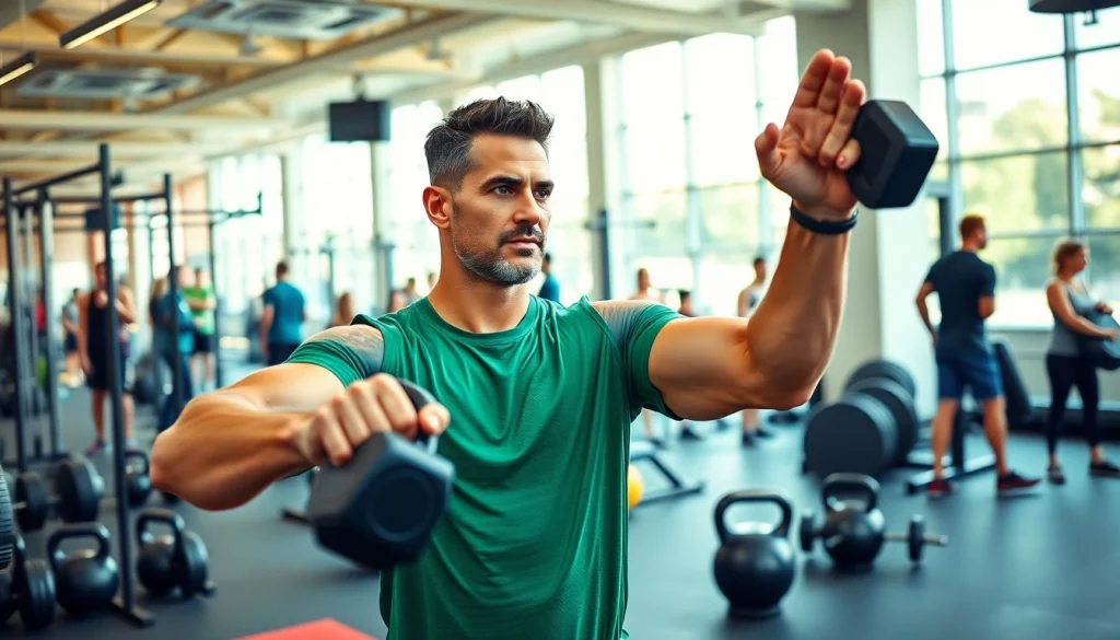 Conducting fitness coaching session with 888new routines in a vibrant gym.