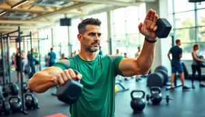 Conducting fitness coaching session with 888new routines in a vibrant gym.