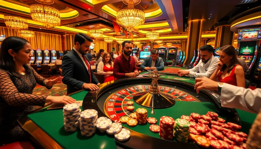 Experience C168 gaming excitement as players engage in lively casino activities with roulette and poker tables.