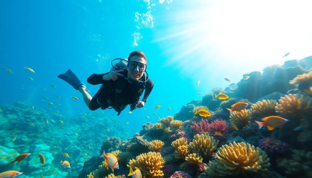 Dive into the beauty of Belize with https://marvinscubaexpeditions.com featuring a diver exploring vibrant coral reefs.