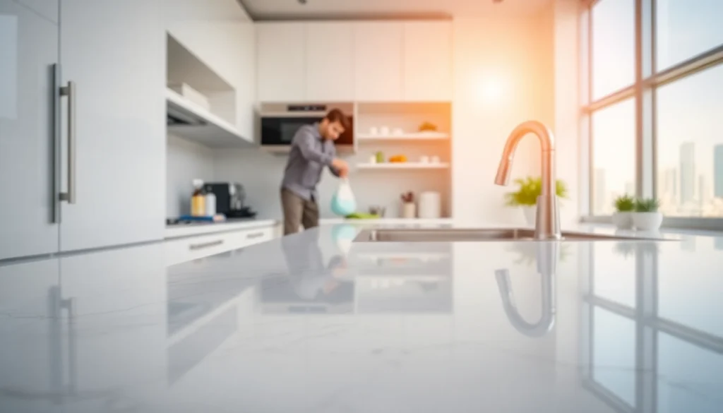 Kitchen deep cleaning Dubai: A professional cleaner ensures a spotless kitchen in a modern setting.
