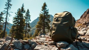 Rucksack kaufen für Abenteuer in der Natur mit Berglandschaft im Hintergrund.