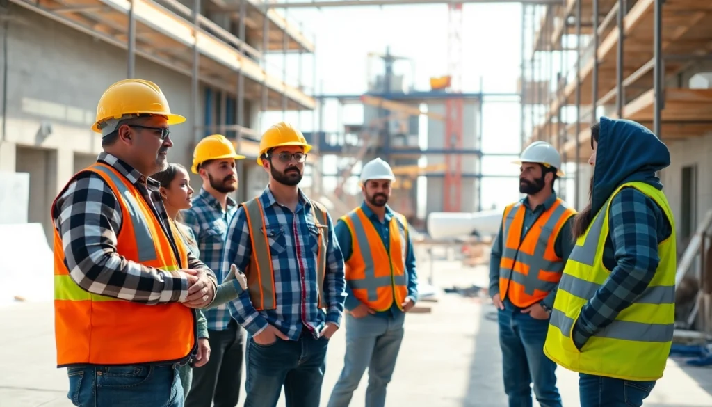 New Jersey General Contractor leading a diverse team on a construction site, showcasing professionalism.