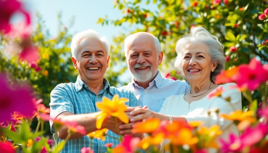 Engaged elderly couple in a garden, celebrating life vibrantly at https://frontidas.com.