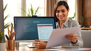 Maid visa renewal Dubai document review in a bright office setup.