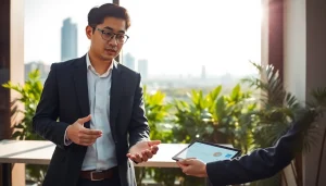 신용카드 현금화의 방법을 설명하는 금융 전문가와 현대적인 사무실 배경