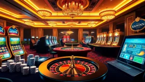 Experience thrilling gameplay at https://kkwin.diy/ with an elegant casino scene featuring poker chips and roulette.