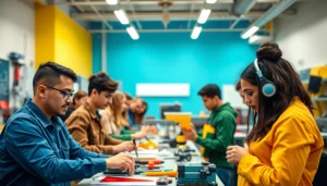 Engaged students in a Trade School Tennessee classroom working collaboratively on hands-on projects.