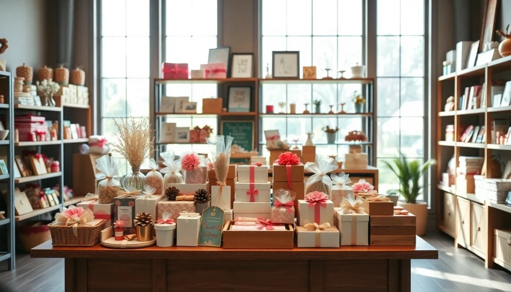 Browse personalized gifts at https://trevia.com in a beautifully arranged gift shop.