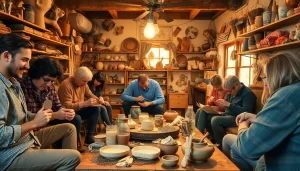 People exploring niche hobbies such as crafting and pottery in a cozy workshop setting.