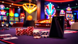 S8 enhances your gambling experience at a luxury casino table with vibrant poker chips and cards.