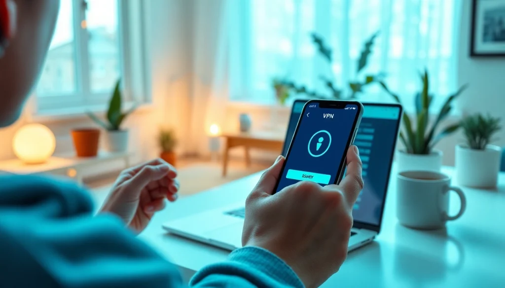 快连vpn下载: User enjoying seamless internet access on a laptop in a cozy office setting.