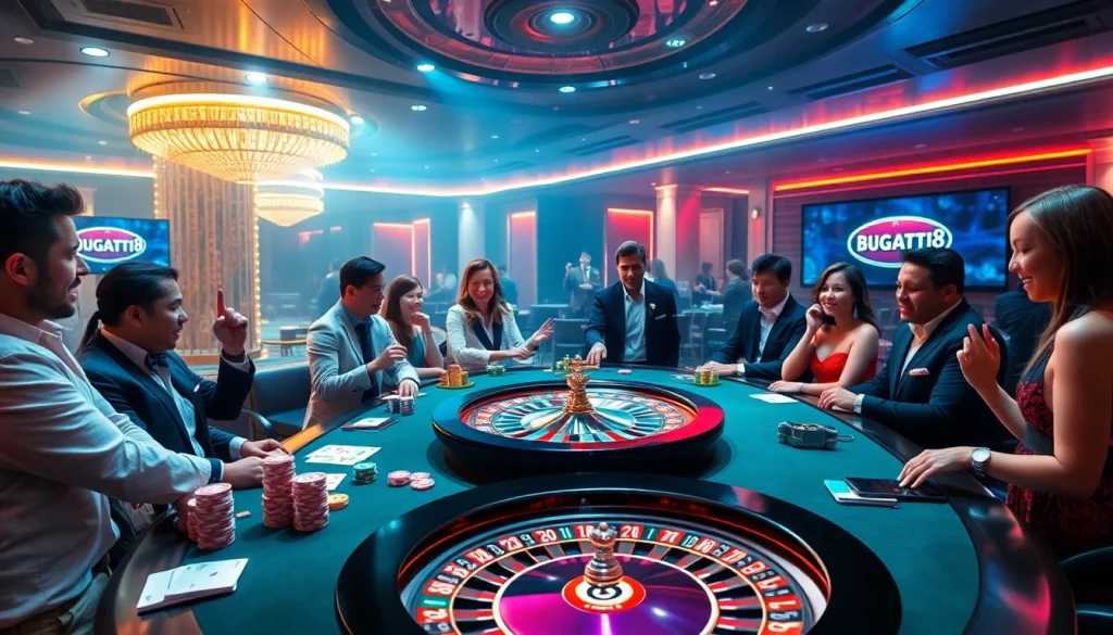 High-stakes players enjoying a thrilling poker game at Bugatti8 casino.