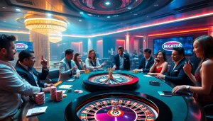 High-stakes players enjoying a thrilling poker game at Bugatti8 casino.